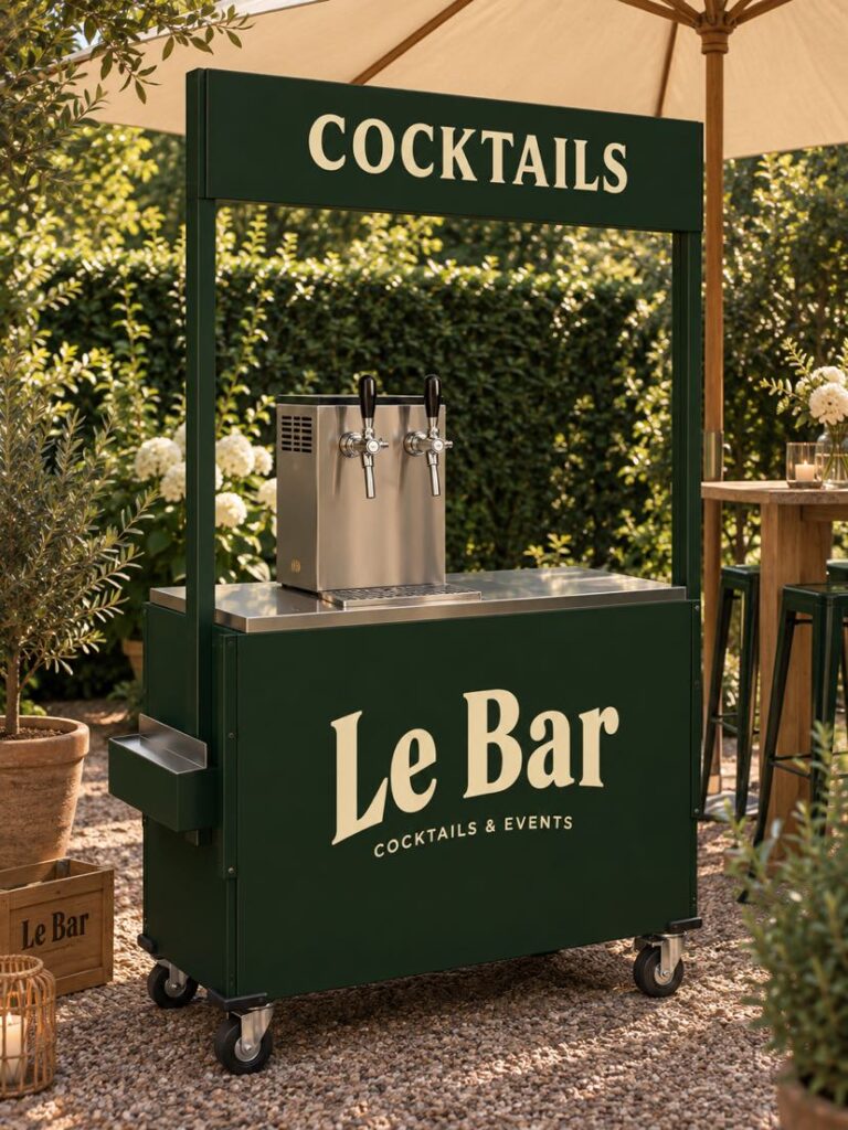 DIY Le Tap Bar 1 event DIY tapbar van Le Bar met twee taps voor cocktails, buiten opgesteld onder een parasol